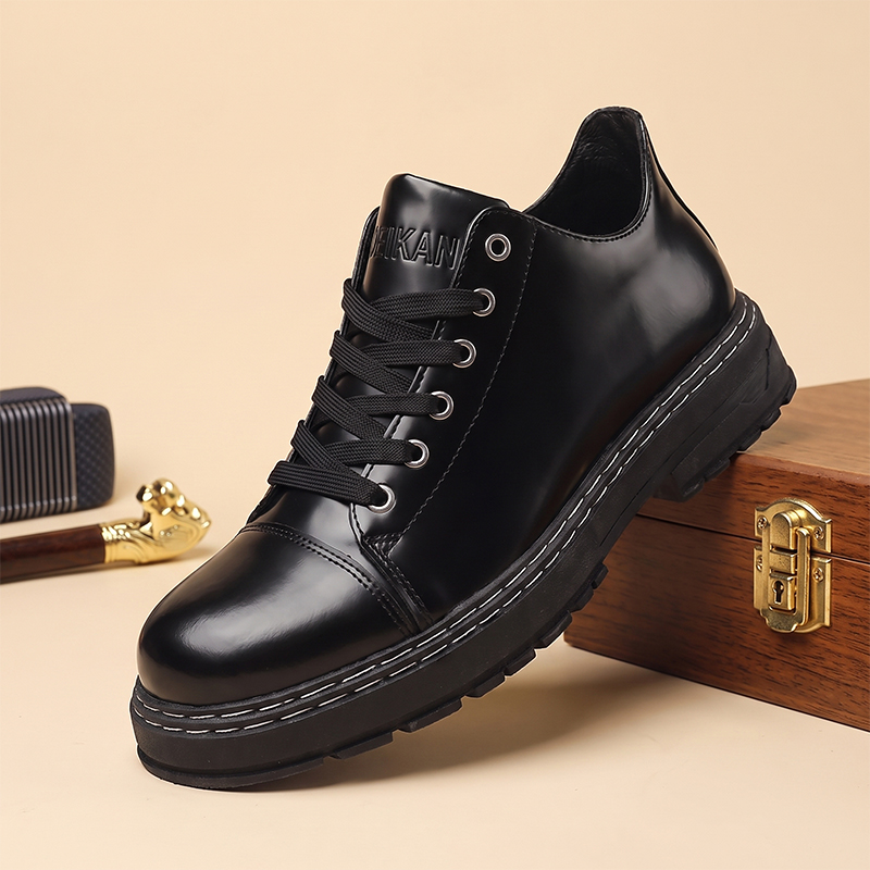 Formal Men Daily Wear Shoes - Men Black Lace‑up Leather Shoes Thick