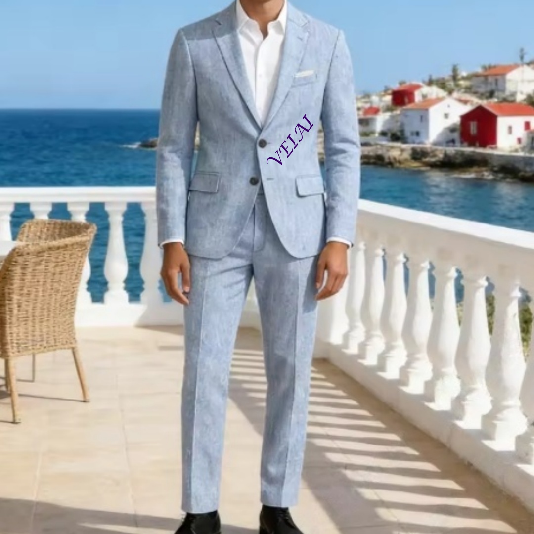 Customized Soft Sky Blue Linen - Men'S Formal Wear For A Wedding ulasan dan harga