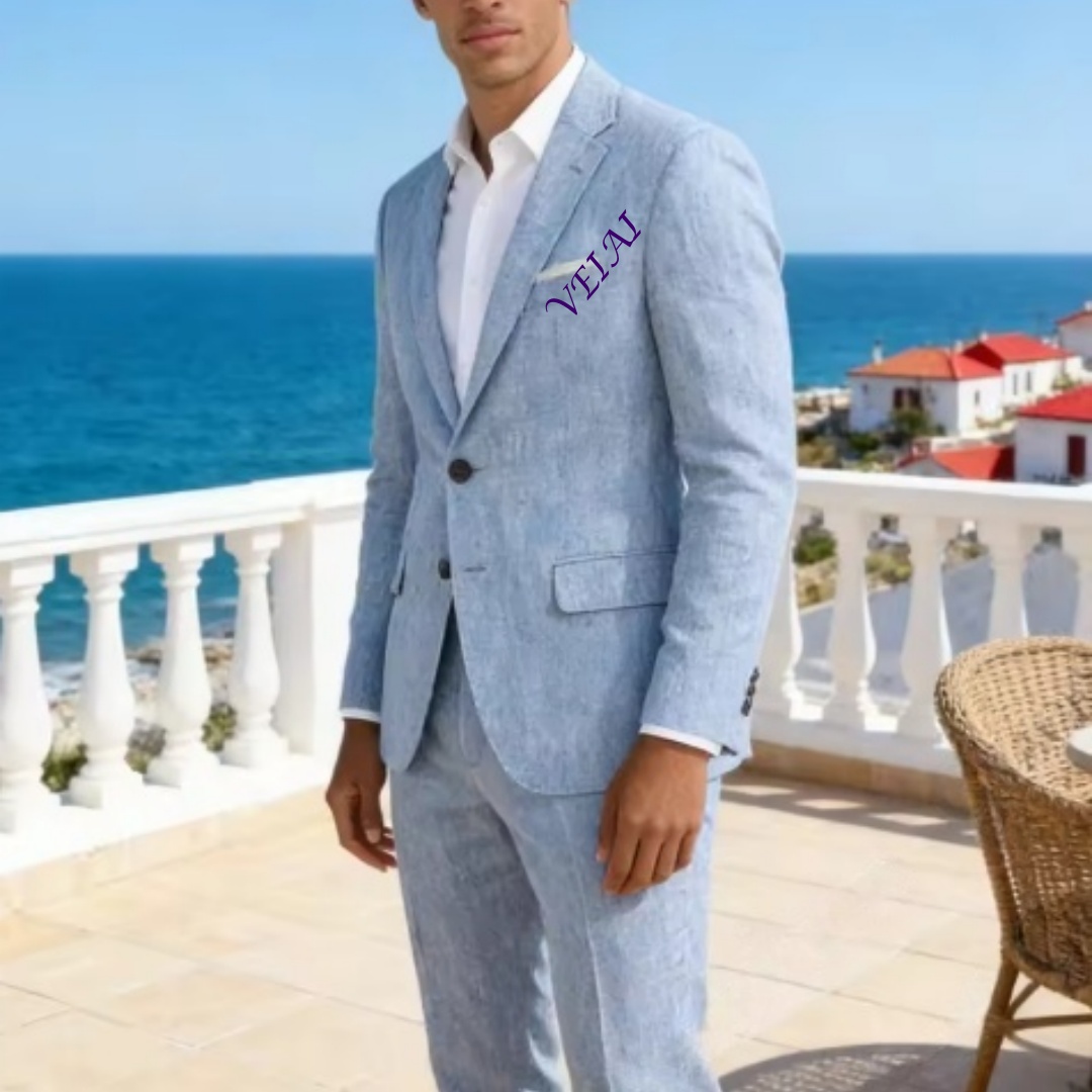 Customized Soft Sky Blue Linen - Men'S Formal Wear For A Wedding ulasan dan harga