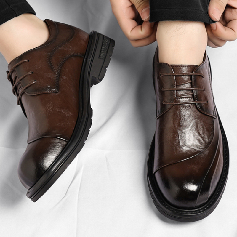 Brown Burnished Genuine Leathe - Formal Men Daily Wear Shoes ulasan dan harga
