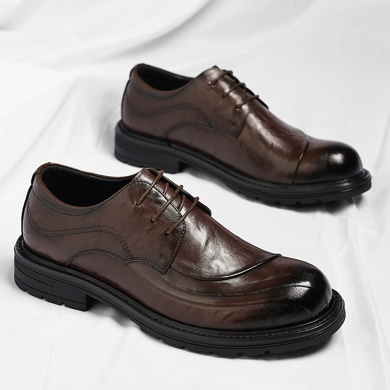Brown Burnished Genuine Leathe - Formal Men Daily Wear Shoes ulasan dan harga