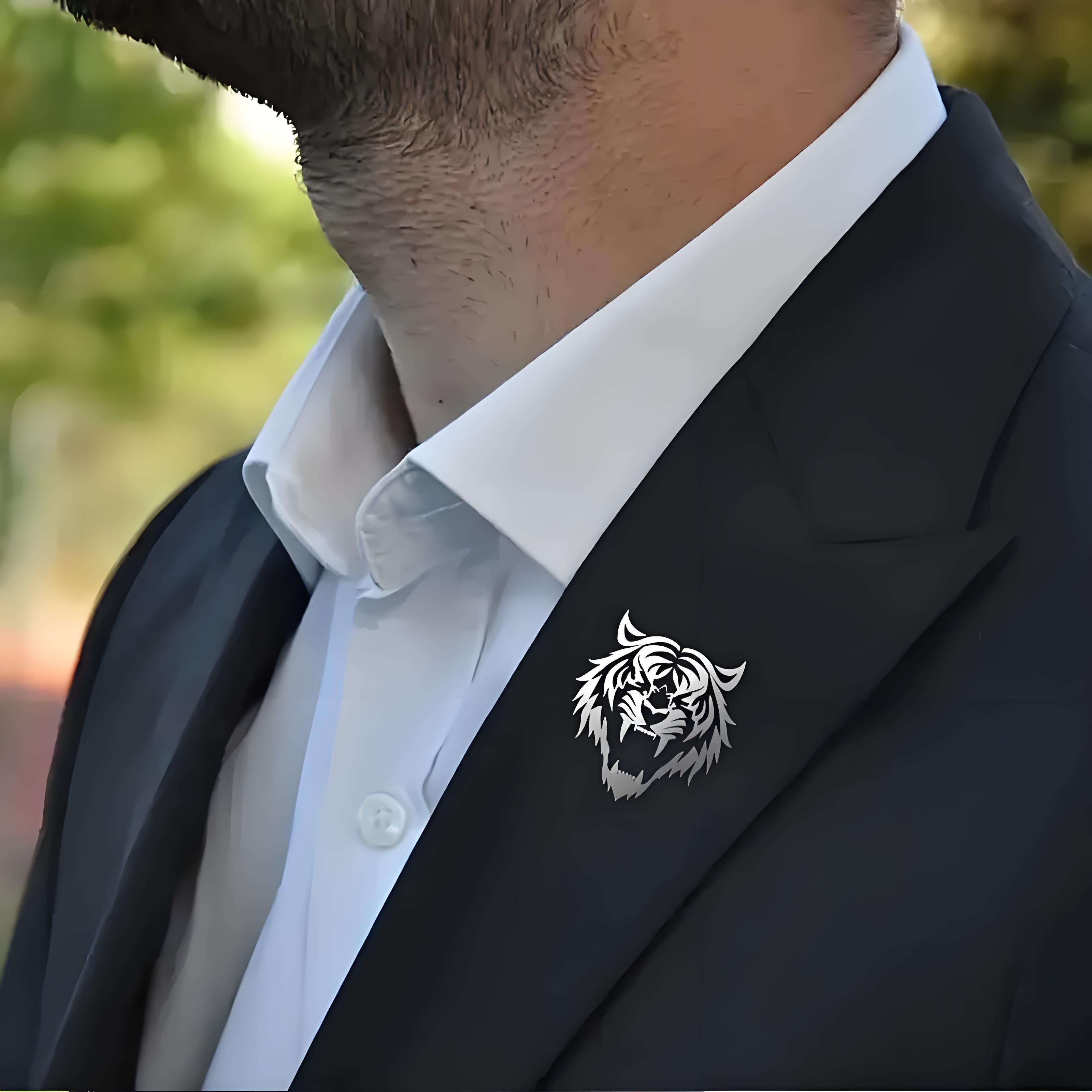 Men's Stainless Steel Tiger He - Tuxedo Lapel Pin ulasan dan harga