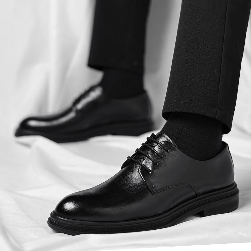 Mens Black Textured Leather Po - Formal Men Daily Wear Shoes ulasan dan harga
