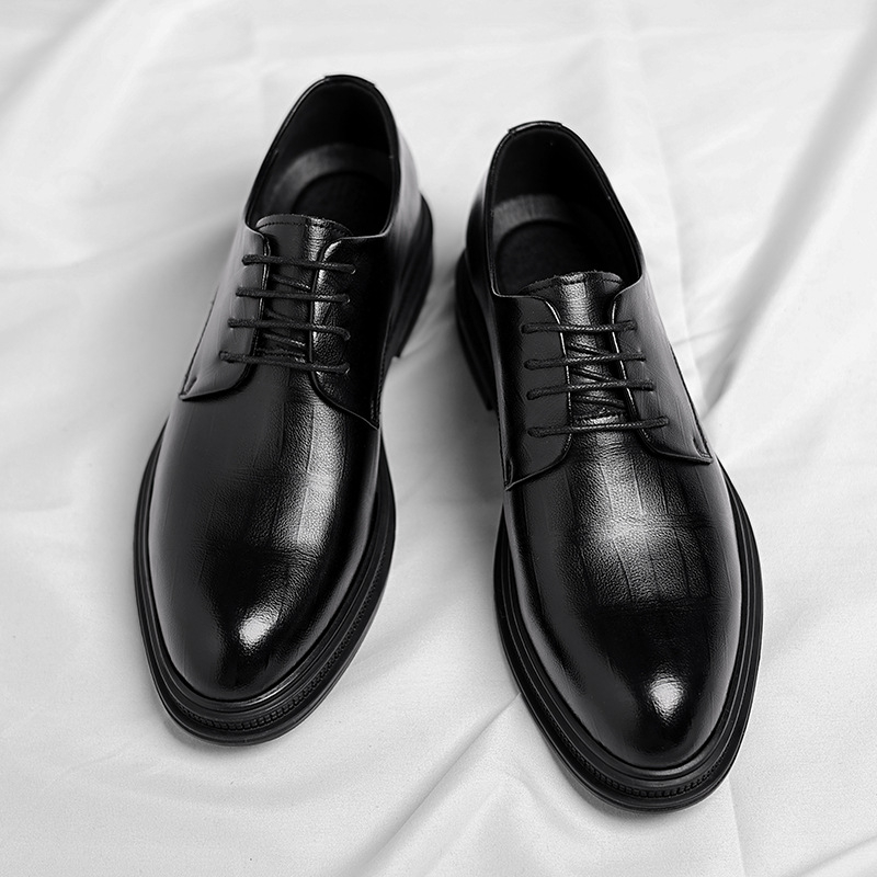 Mens Black Textured Leather Po - Formal Men Daily Wear Shoes ulasan dan harga