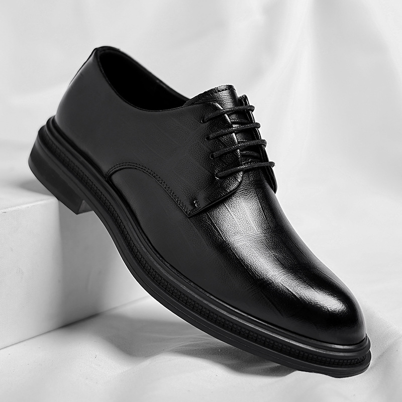 Mens Black Textured Leather Po - Formal Men Daily Wear Shoes ulasan dan harga