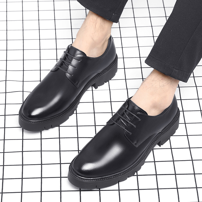 Mens Black Leather Lace Up Dre - Formal Men Daily Wear Shoes ulasan dan harga