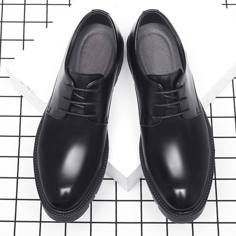 Mens Black Leather Lace Up Dre - Formal Men Daily Wear Shoes ulasan dan harga