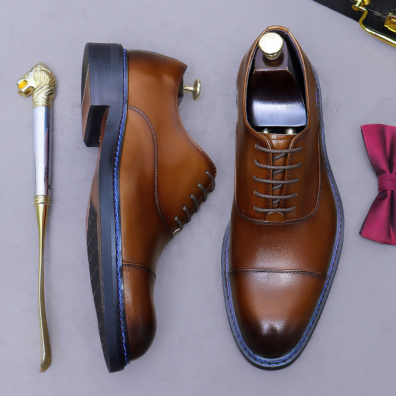 Cognac Cap-Toe Oxfords Genuine - Formal Men Daily Wear Footwear ulasan dan harga