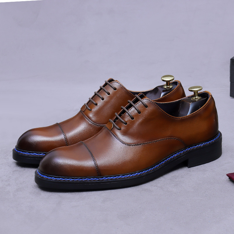Cognac Cap-Toe Oxfords Genuine - Formal Men Daily Wear Footwear ulasan dan harga